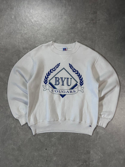 90's Vintage BYU Cougars Russell White Crewneck - M - M | Martin City Vintage