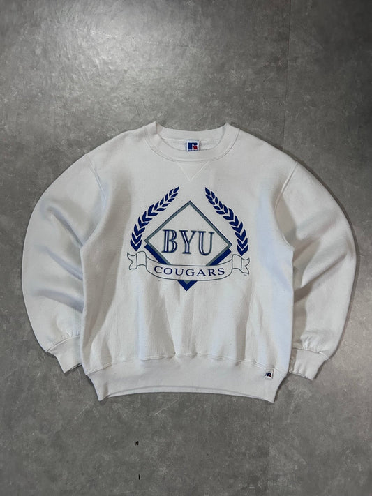 90's Vintage BYU Cougars Russell White Crewneck - M - M | Martin City Vintage