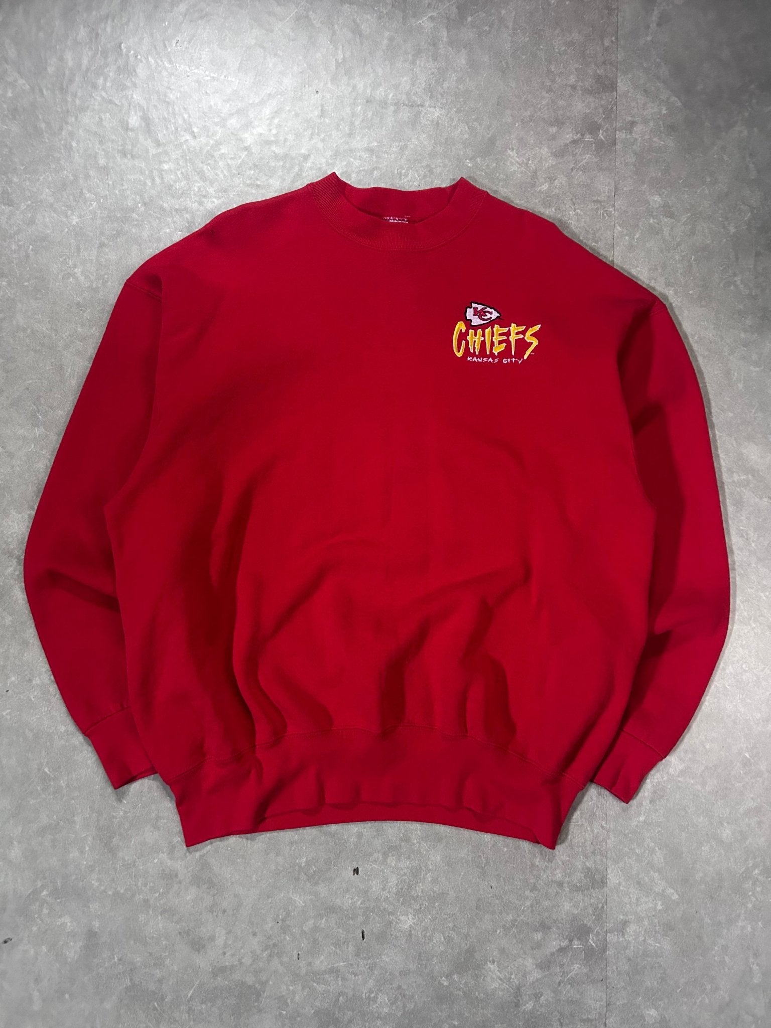 90's Vintage Kansas City Chiefs Minimal Embroidered Red Crewneck - XXL - XXL | Martin City Vintage