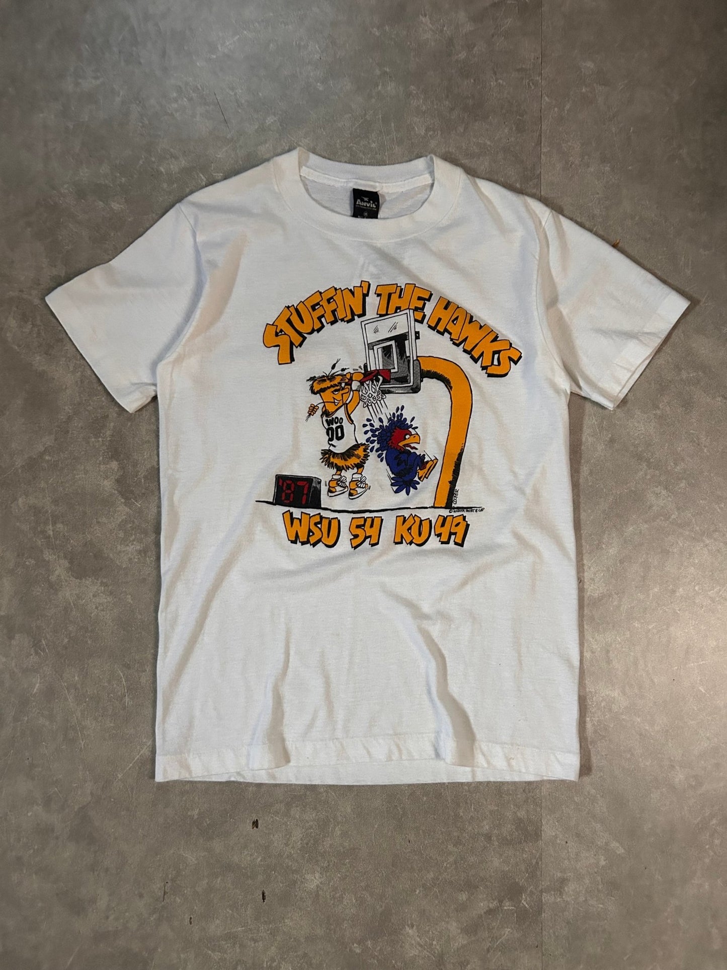 1987 Vintage Wichita State "Stuffin' the Hawks" White T-Shirt - M - M | Martin City Vintage