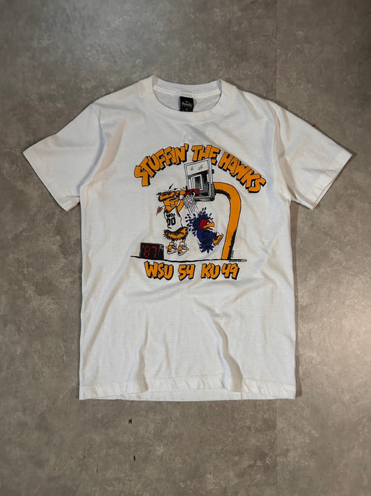 1987 Vintage Wichita State "Stuffin' the Hawks" White T-Shirt - M - M | Martin City Vintage