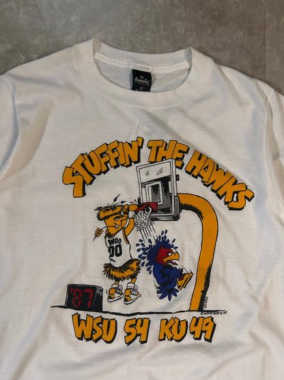 1987 Vintage Wichita State "Stuffin' the Hawks" White T-Shirt - M - M | Martin City Vintage