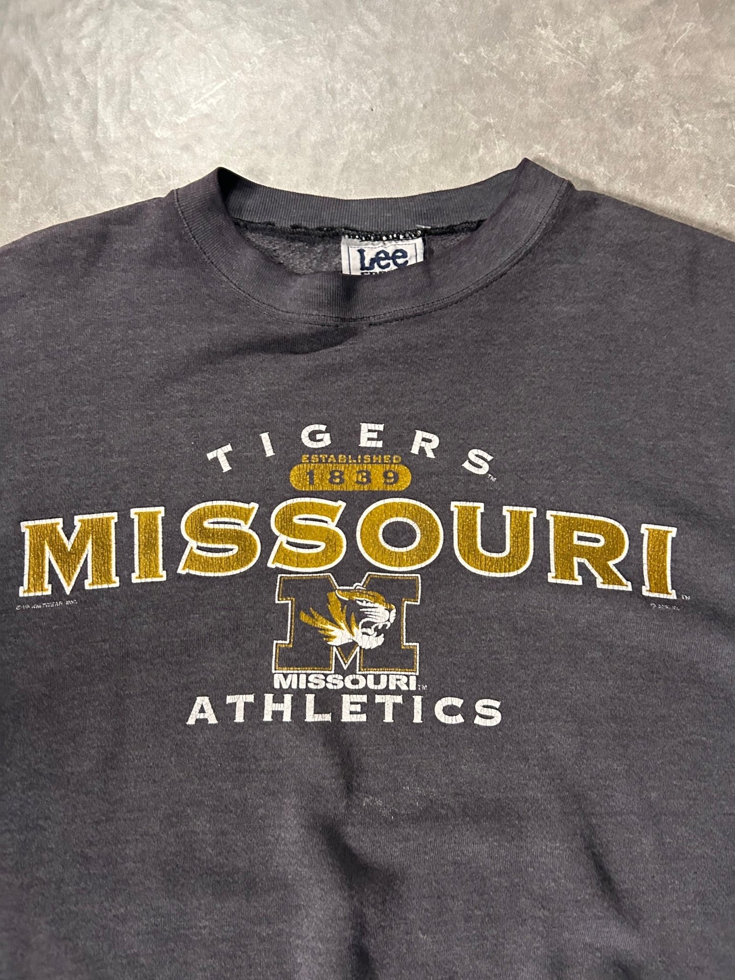 90's Vintage Missouri Tigers Faded Black Crewneck - XL - XL | Martin City Vintage