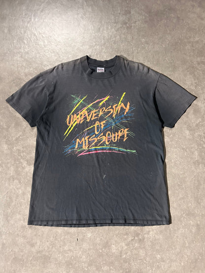 90's Vintage Mizzou Tigers Paint Splatter Faded Black T-Shirt - XL - XL | Martin City Vintage