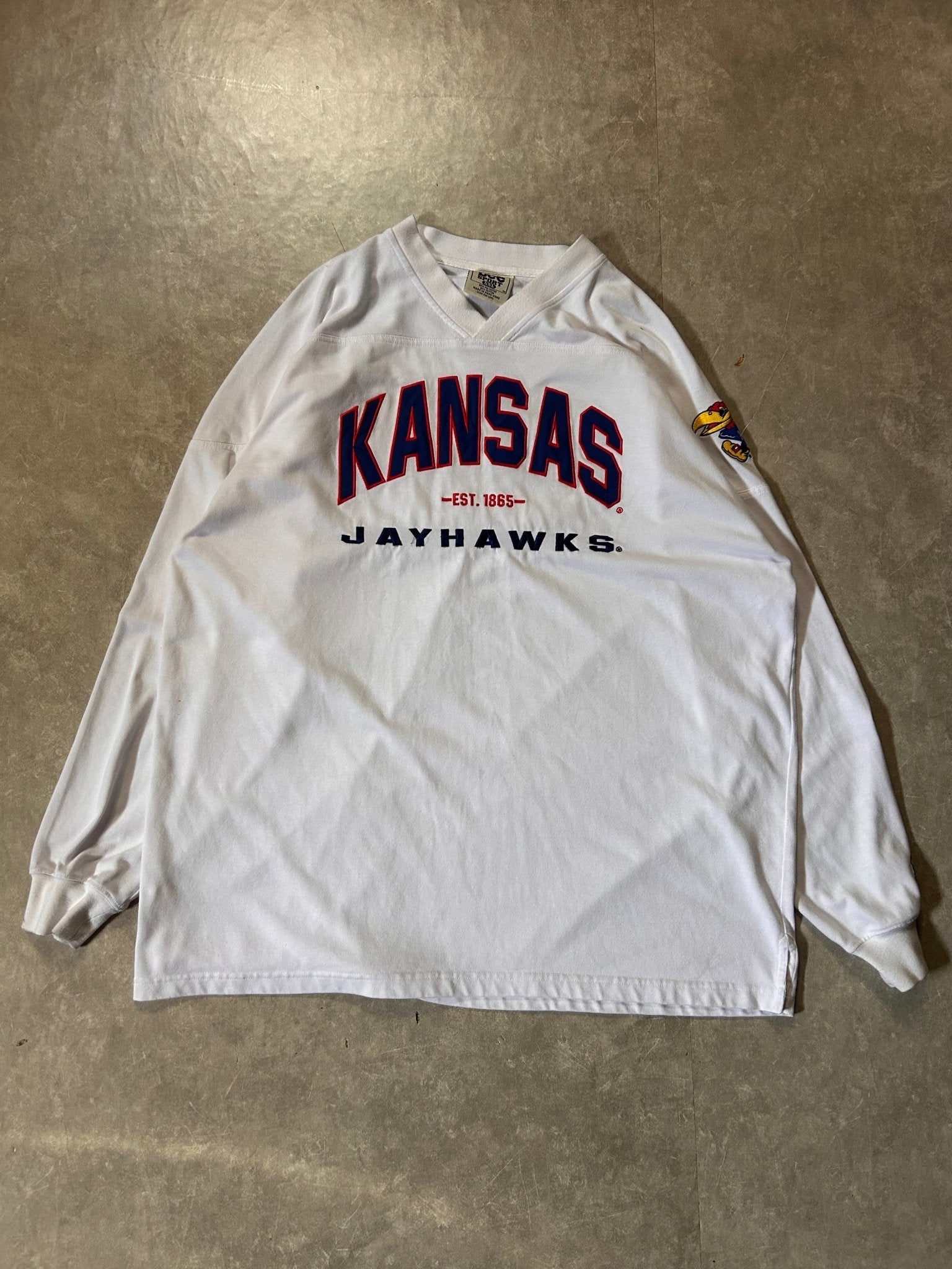 90's Vintage Kansas Jayhawks Embroidered White Crewneck - XXL - XXL | Martin City Vintage