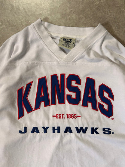 90's Vintage Kansas Jayhawks Embroidered White Crewneck - XXL - XXL | Martin City Vintage