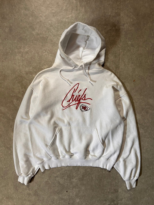 90's Vintage Kansas City Chiefs Embroidered White Hoodie - M - M | Martin City Vintage