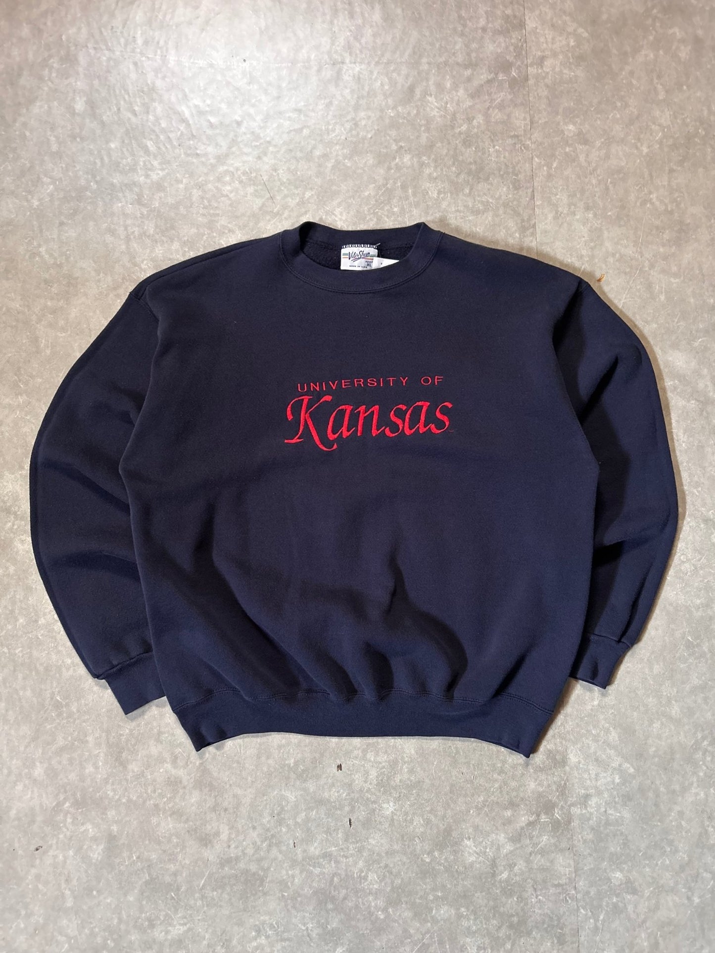 90's Vintage Kansas Jayhawks Embroidered Navy Crewneck - XL - XL | Martin City Vintage
