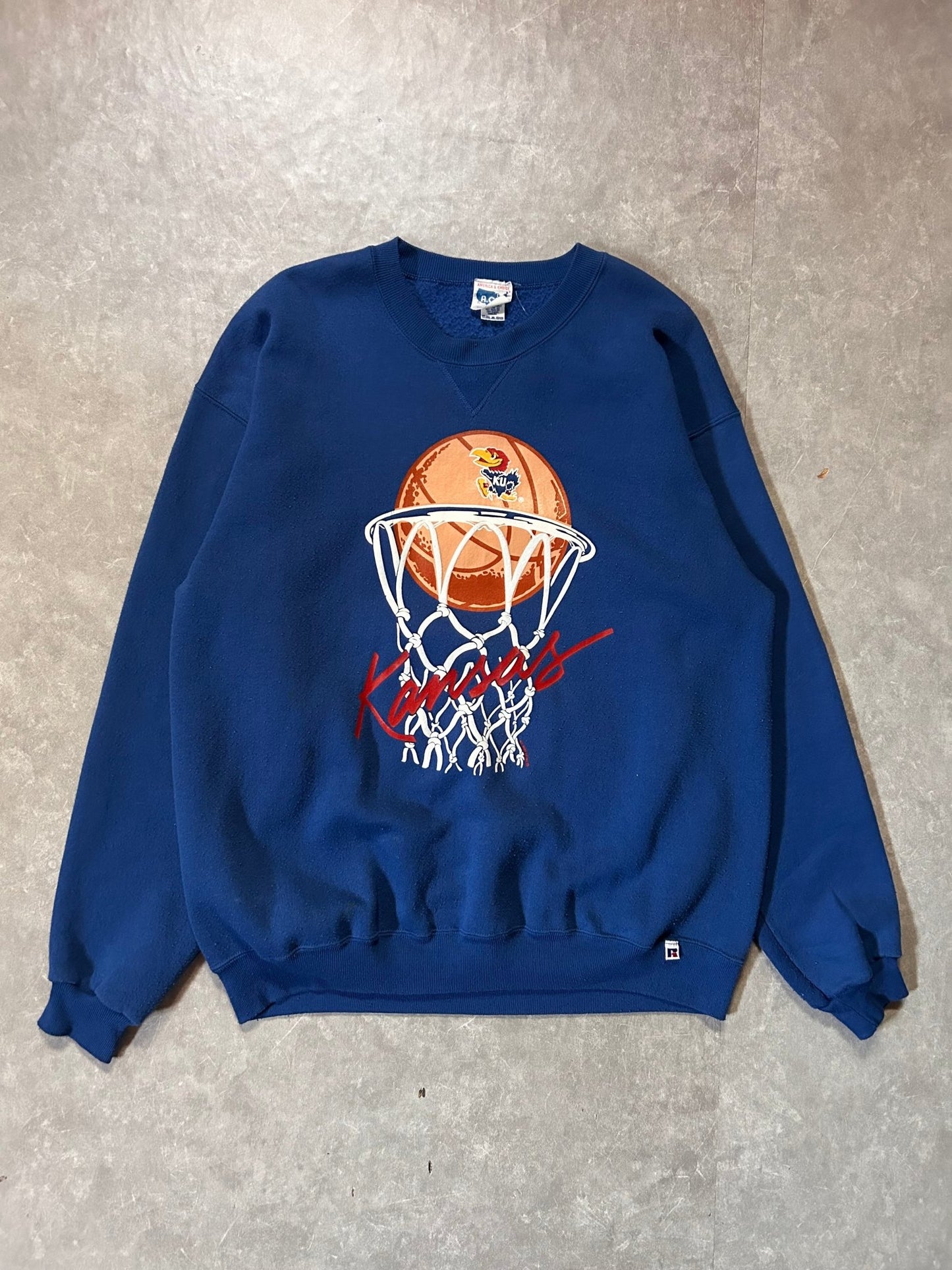 90's Vintage Kansas Jayhawk Basketball Blue Crewneck - XL - XL | Martin City Vintage