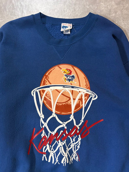90's Vintage Kansas Jayhawk Basketball Blue Crewneck - XL - XL | Martin City Vintage