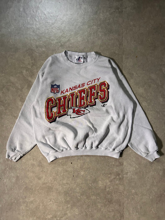 90's Vintage Kansas City Chiefs Logo Athletic White Crewneck - M - M | Martin City Vintage