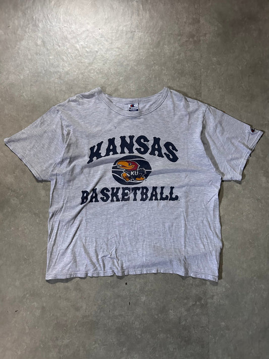 90's Vintage Kansas Jayhawk Basketball Champion Heather Grey T-Shirt - XL - XL | Martin City Vintage