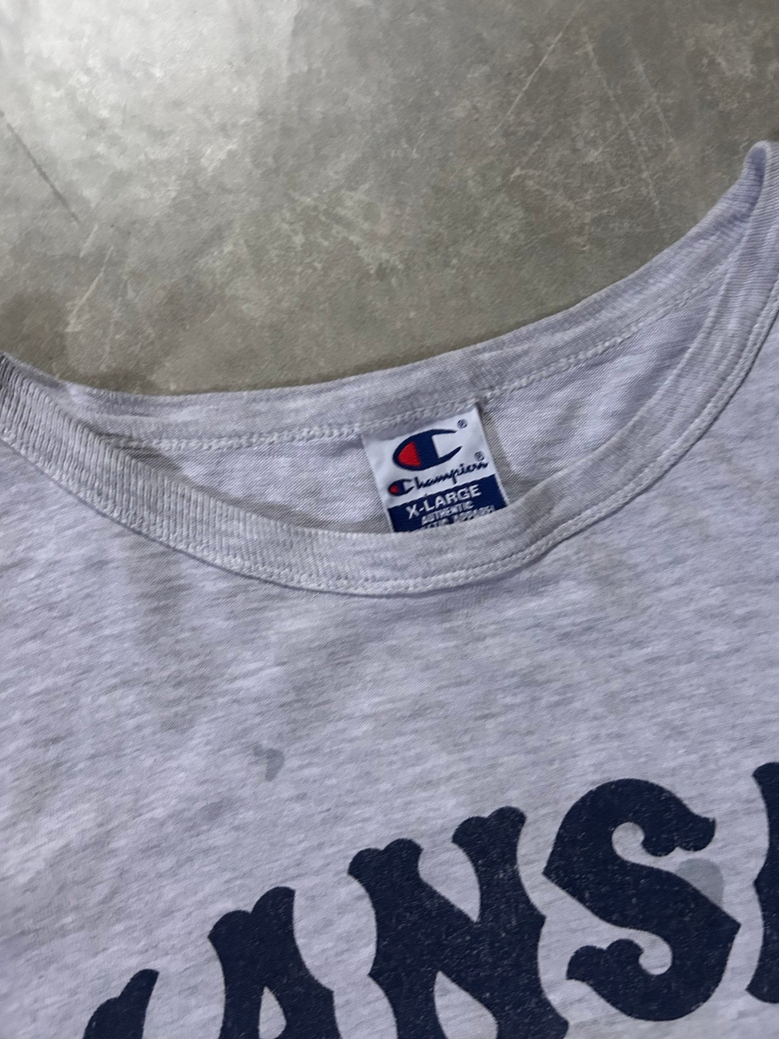 90's Vintage Kansas Jayhawk Basketball Champion Heather Grey T-Shirt - XL - XL | Martin City Vintage