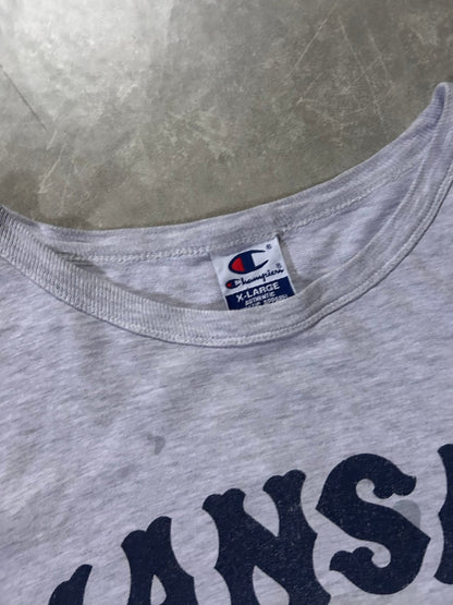 90's Vintage Kansas Jayhawk Basketball Champion Heather Grey T-Shirt - XL - XL | Martin City Vintage