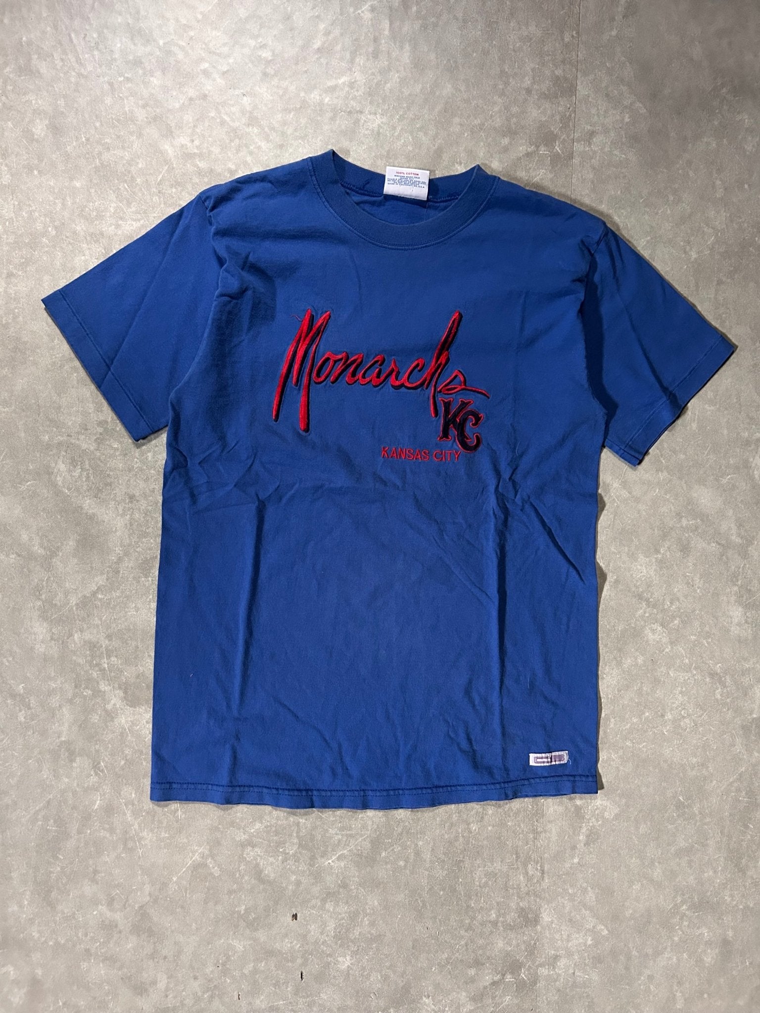90's Vintage Kansas City Monarchs Blue Embroidered T-Shirt - M - M | Martin City Vintage