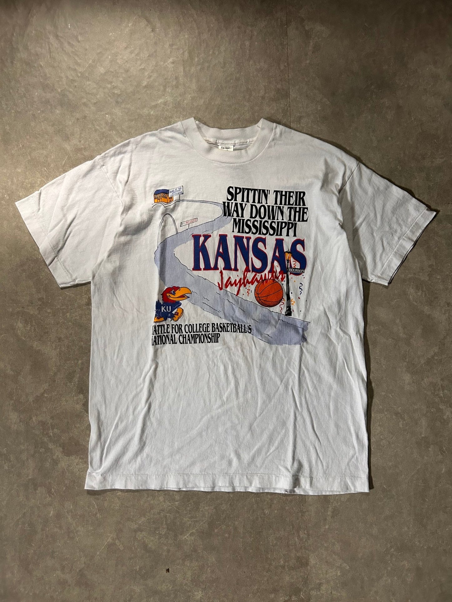 90's Vintage Kansas Jayhawks March Madness White T-Shirt - XL - XL | Martin City Vintage