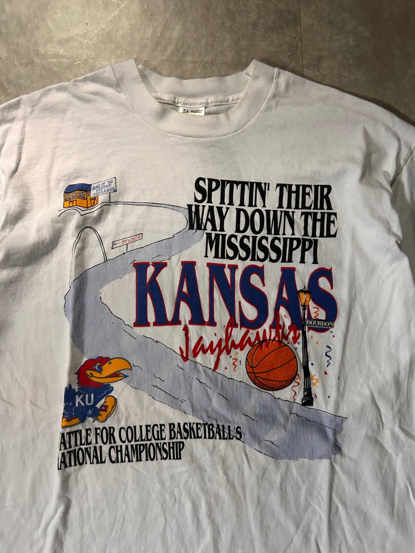 90's Vintage Kansas Jayhawks March Madness White T-Shirt - XL - XL | Martin City Vintage