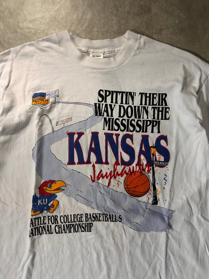90's Vintage Kansas Jayhawks March Madness White T-Shirt - XL - XL | Martin City Vintage
