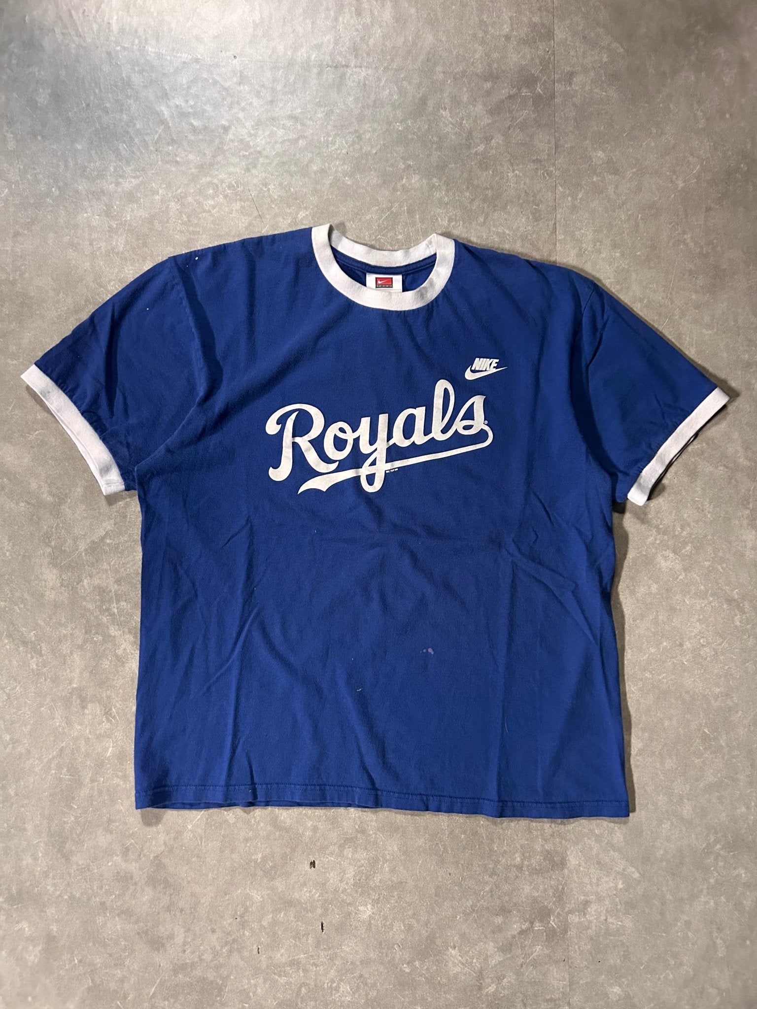 2000's Vintage Kansas City Royals Nike Script Blue Ringer T-Shirt - L - L | Martin City Vintage