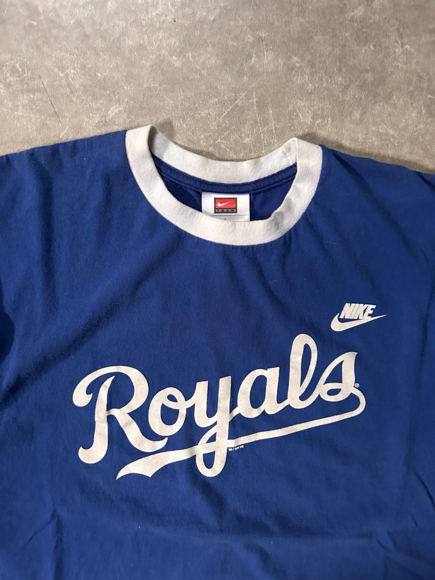 2000's Vintage Kansas City Royals Nike Script Blue Ringer T-Shirt - L - L | Martin City Vintage