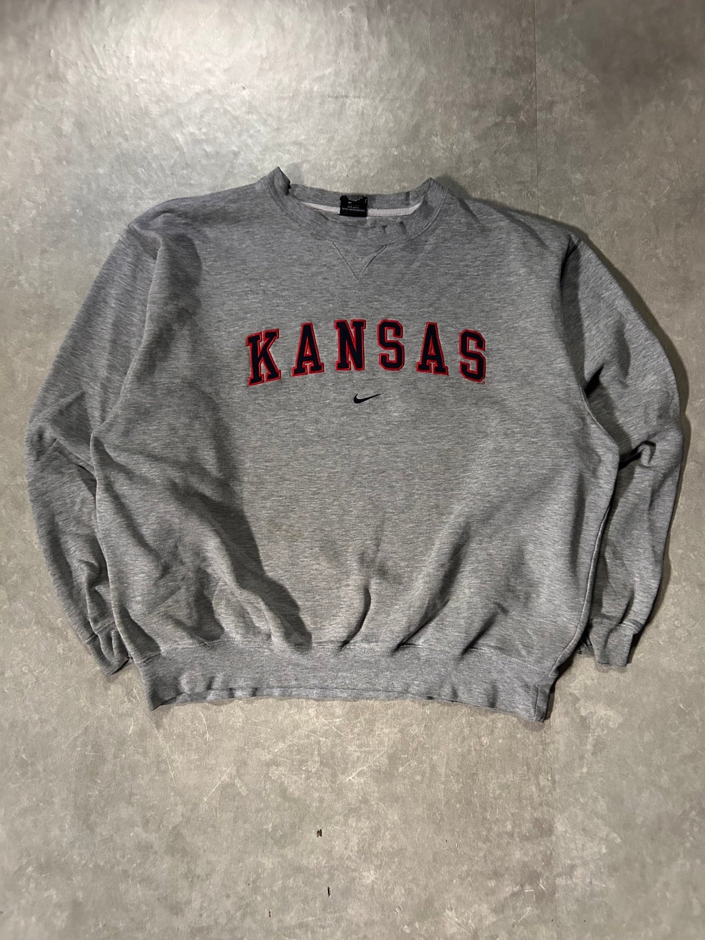 2000's Vintage Kansas Jayhawks Nike Embroidered Grey Crewneck - XL - XL | Martin City Vintage