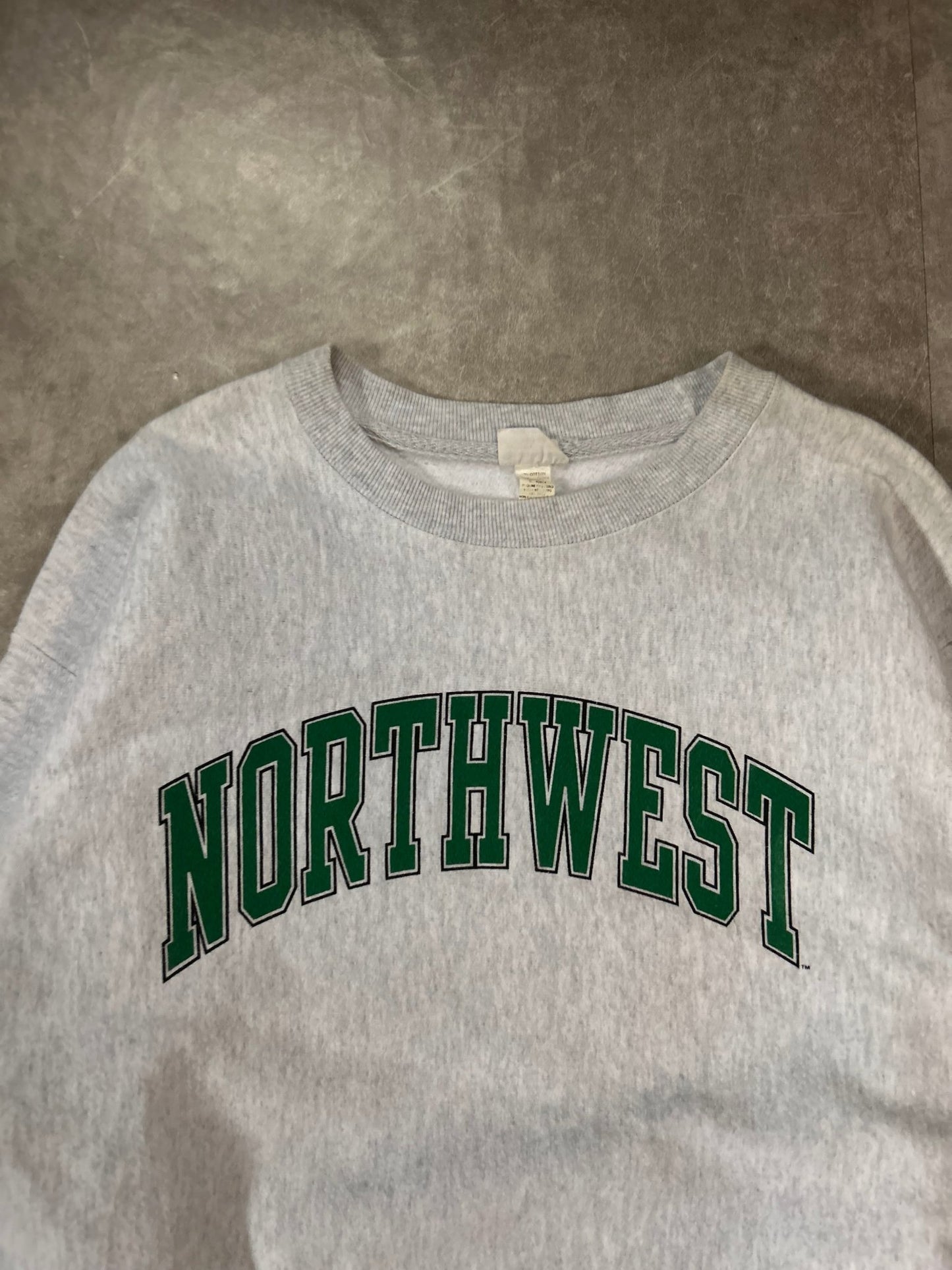 90’s Vintage Northwest Missouri Bearcats Reverse Weave Heather Grey Crewneck - L - L | Martin City Vintage