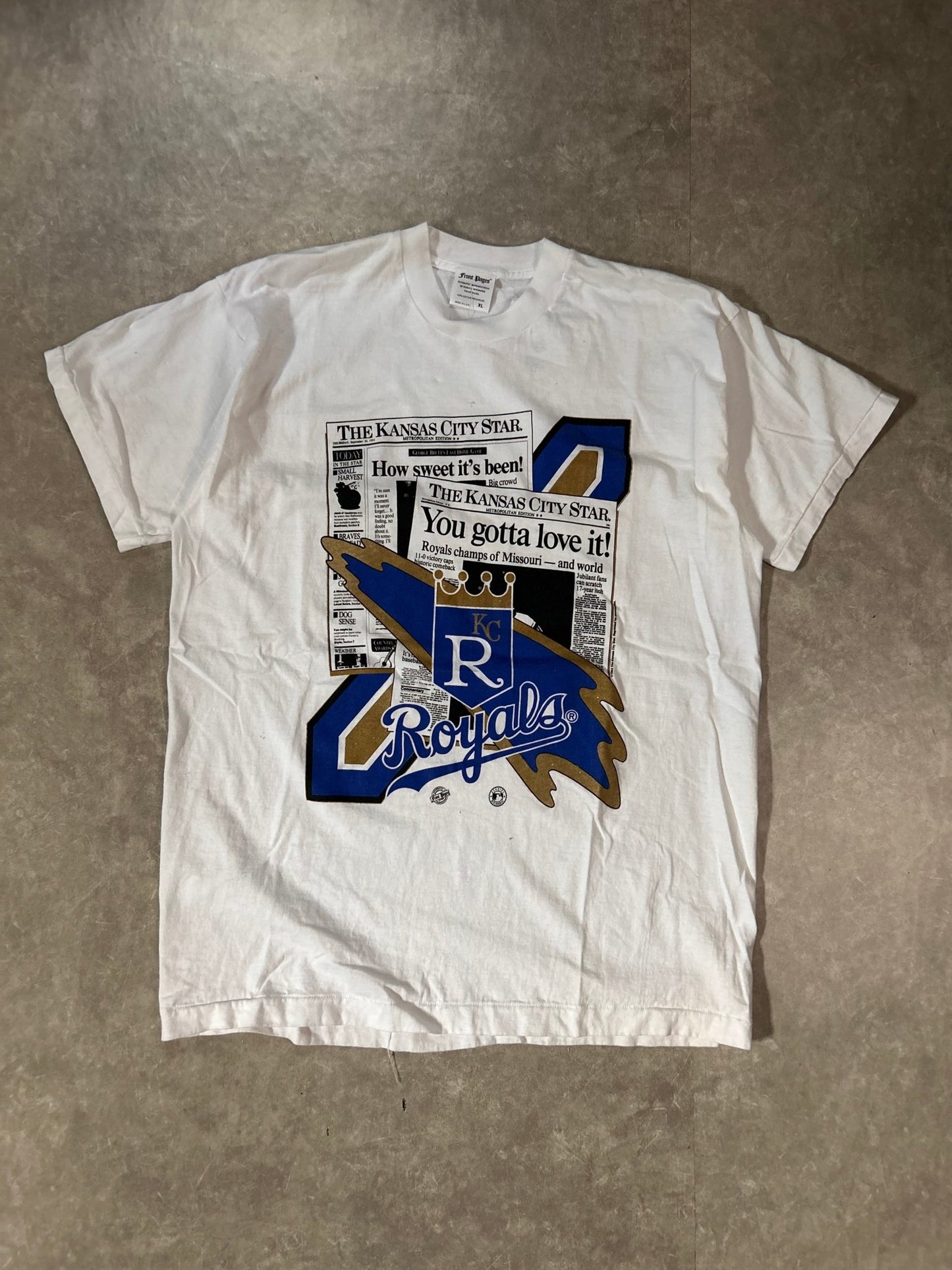 90's Vintage Kansas City Royals Headlines White T-Shirt - XL - | Martin City Vintage