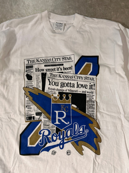 90's Vintage Kansas City Royals Headlines White T-Shirt - XL - | Martin City Vintage