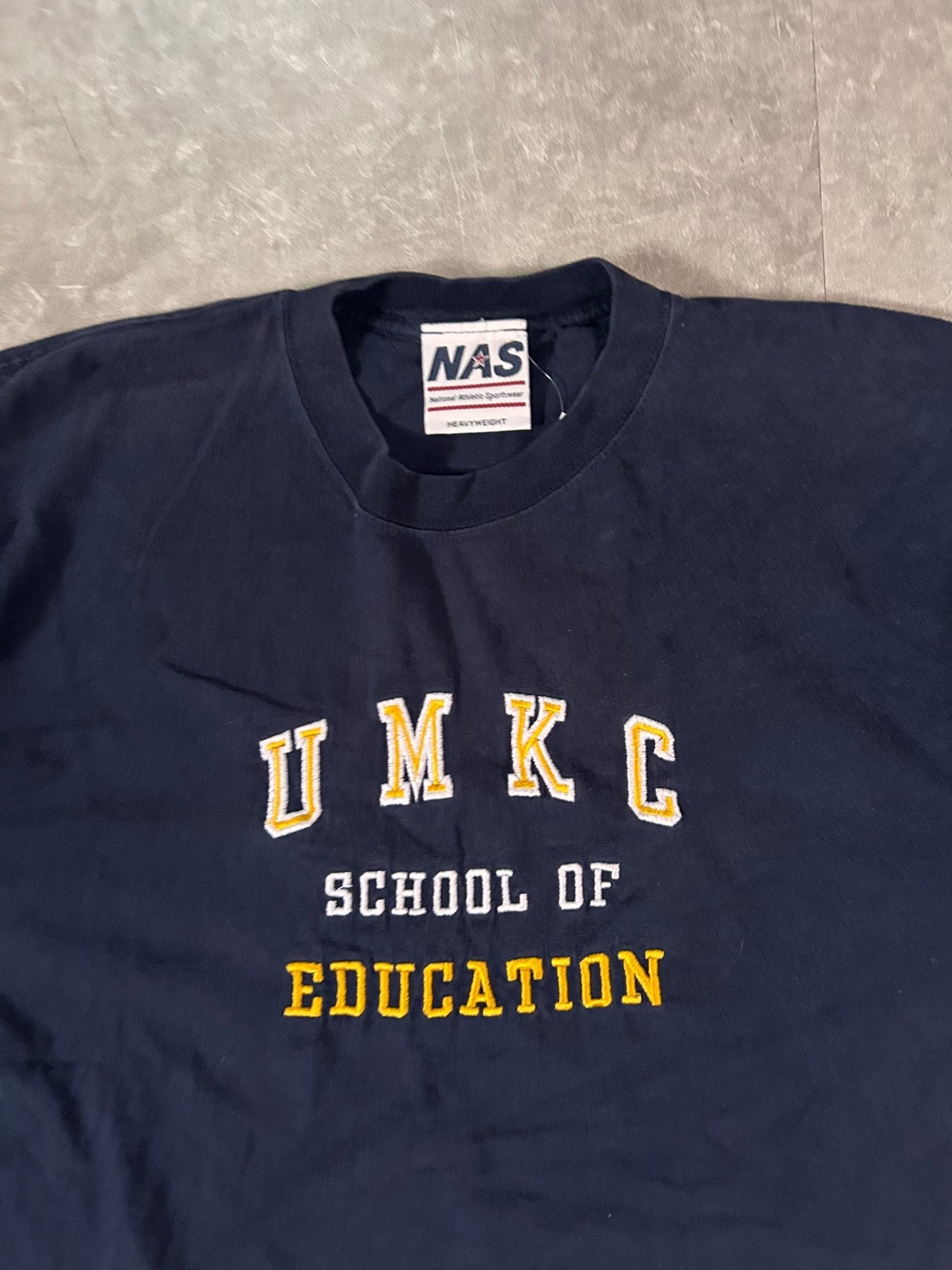 90's Vintage UMKC Education Embroidered Navy T-Shirt - L - L | Martin City Vintage
