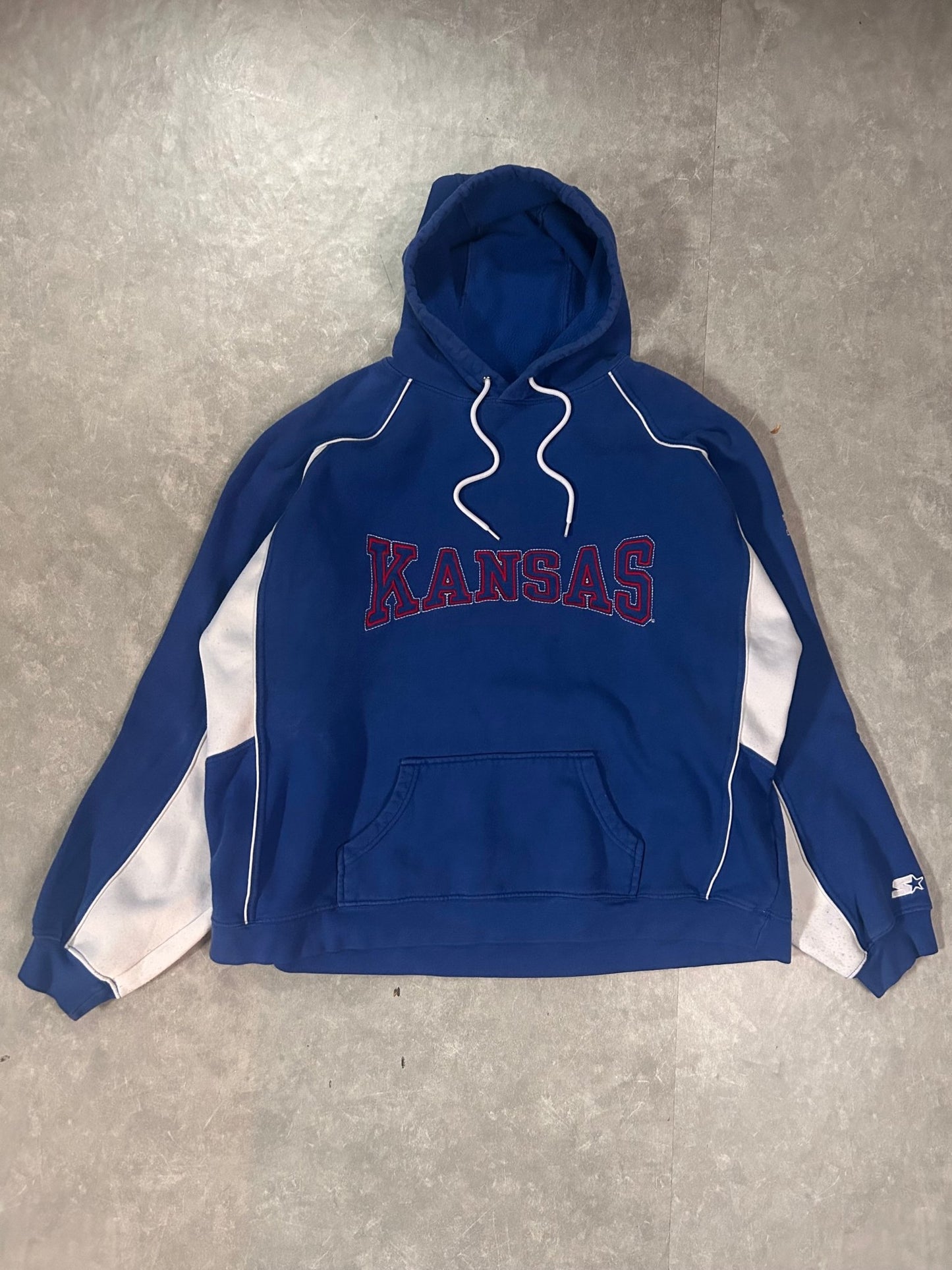 2000's Vintage Kansas Jayhawks Embroidered Starter Blue Hoodie - XL - XL | Martin City Vintage