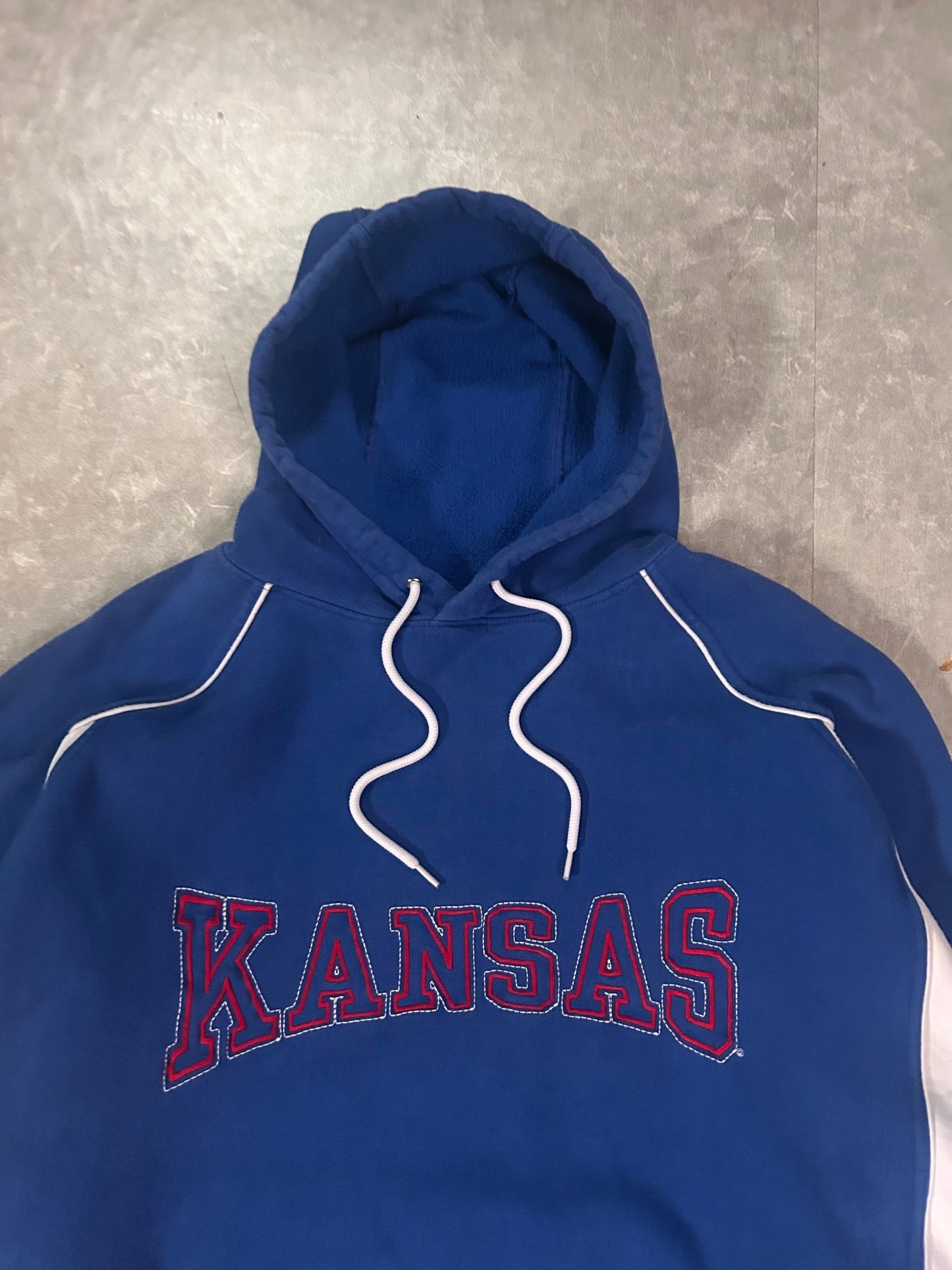 2000's Vintage Kansas Jayhawks Embroidered Starter Blue Hoodie - XL - XL | Martin City Vintage