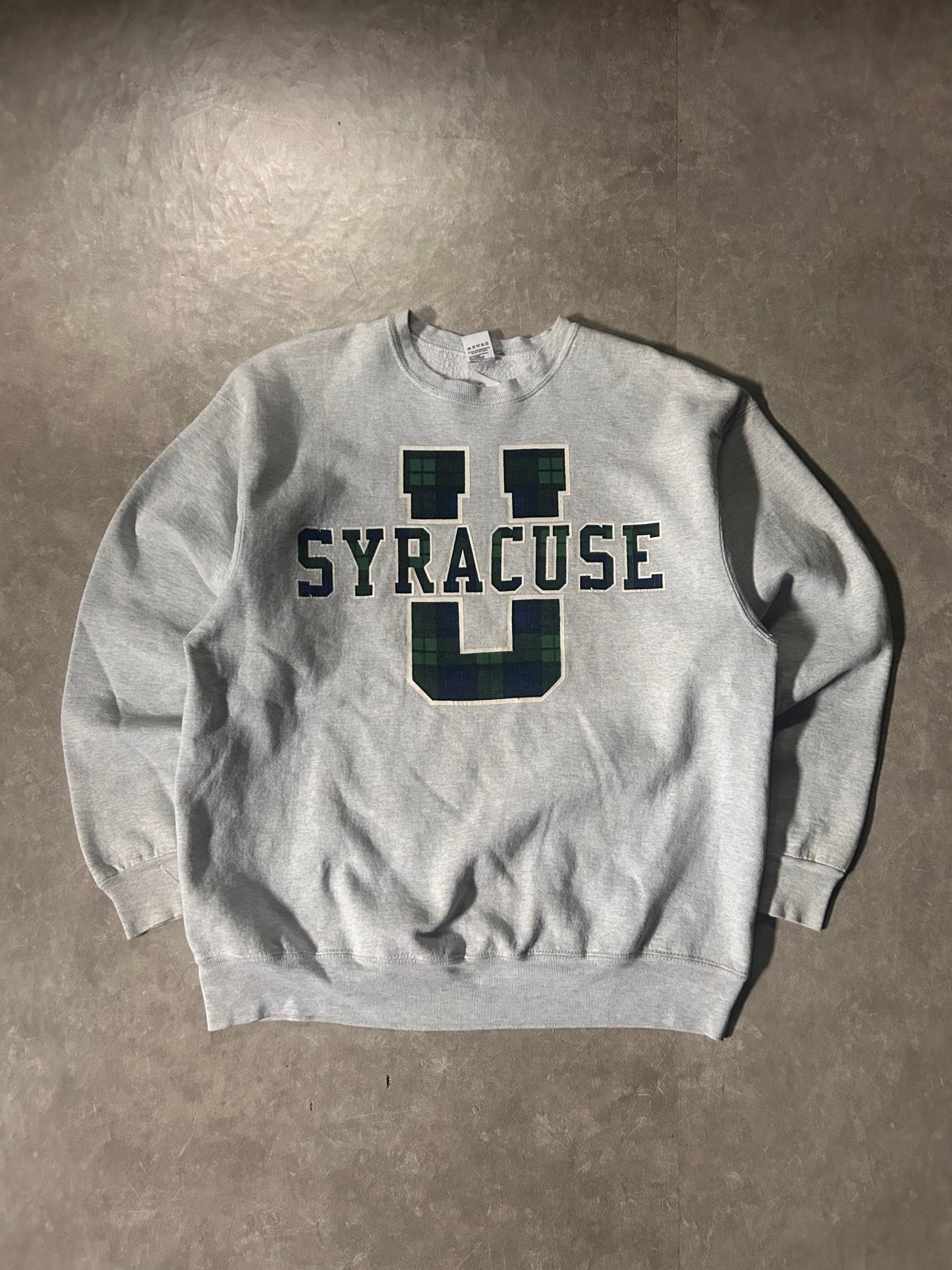 90's Vintage Syracuse University Plaid Heather Gray Crewneck - XL - XL | Martin City Vintage