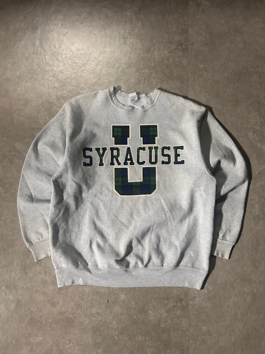 90's Vintage Syracuse University Plaid Heather Gray Crewneck - XL - XL | Martin City Vintage