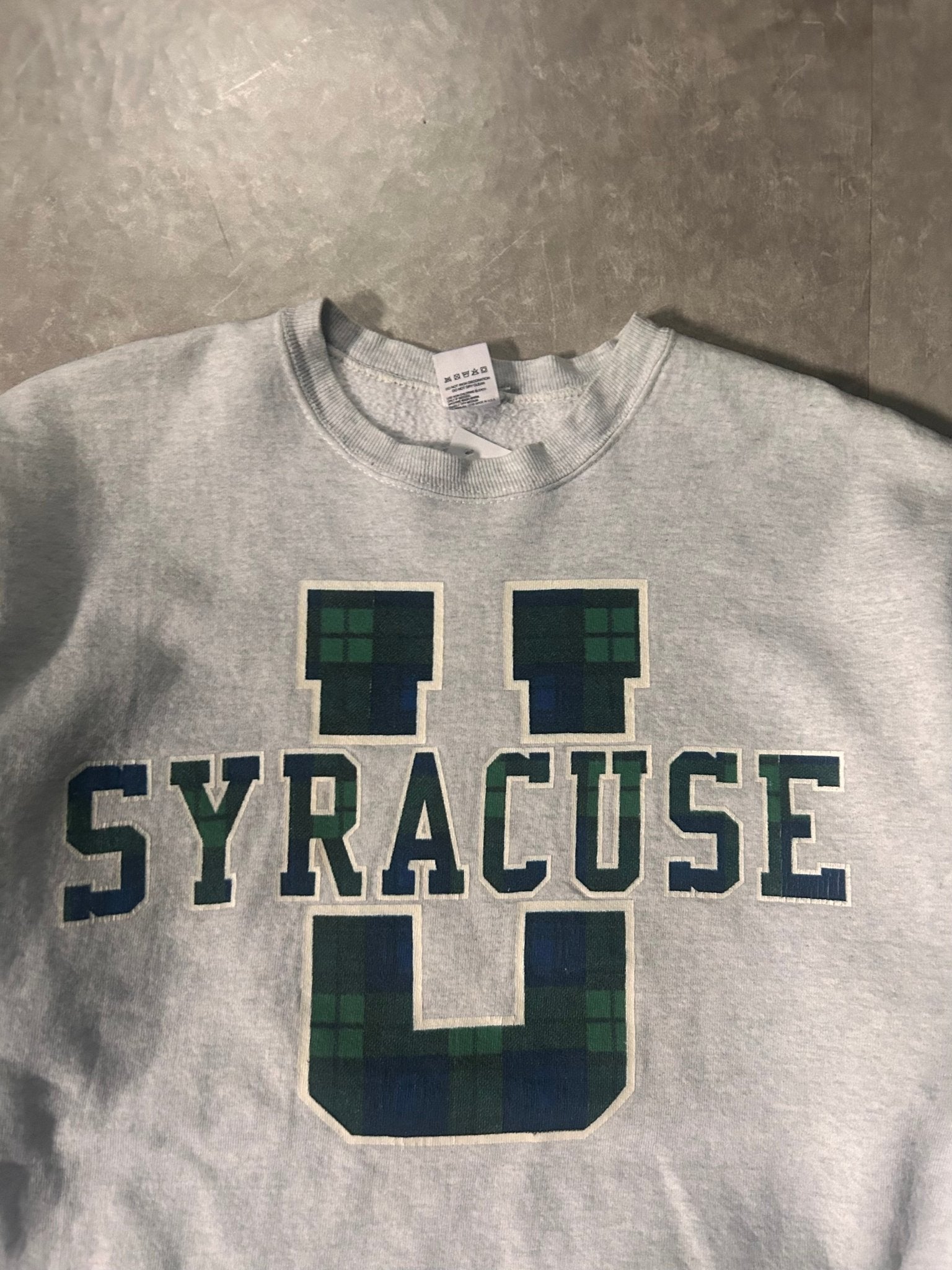 90's Vintage Syracuse University Plaid Heather Gray Crewneck - XL - XL | Martin City Vintage