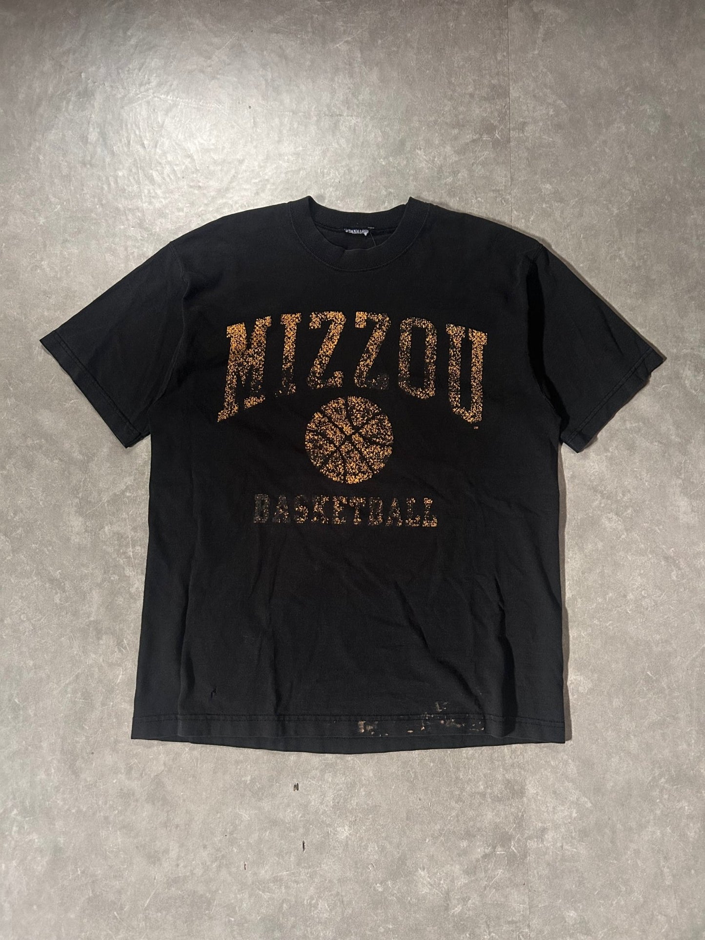 90's Vintage Missouri Tigers Basketball Distressed Faded Black T-Shirt - L - L | Martin City Vintage