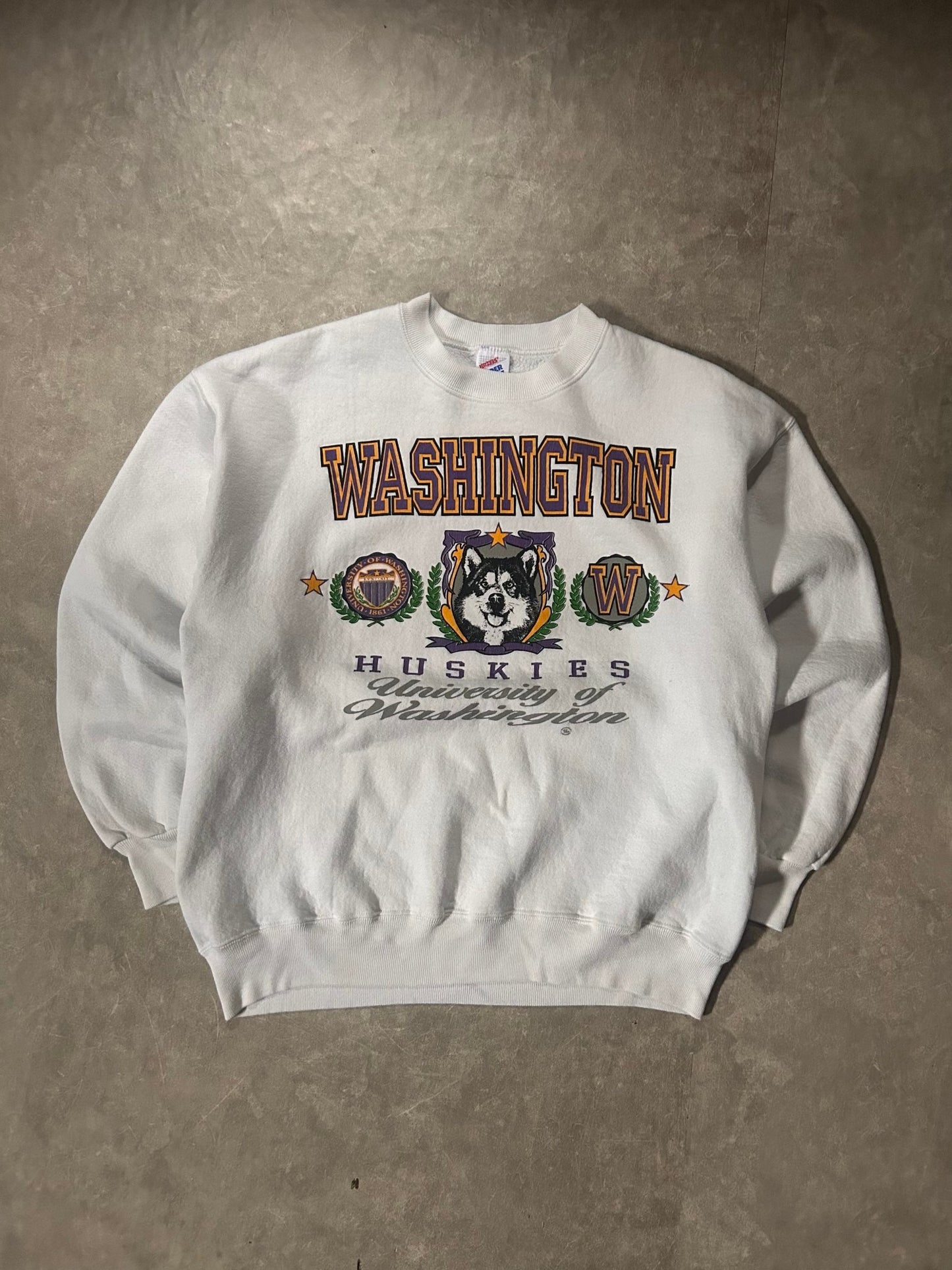 90's Vintage Washington Huskies Big Print White Sweatshirt - L - L | Martin City Vintage