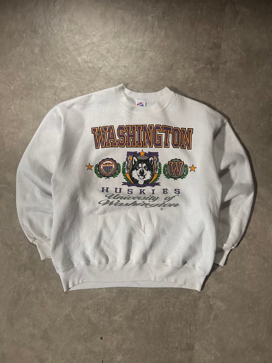 90's Vintage Washington Huskies Big Print White Sweatshirt - L - L | Martin City Vintage