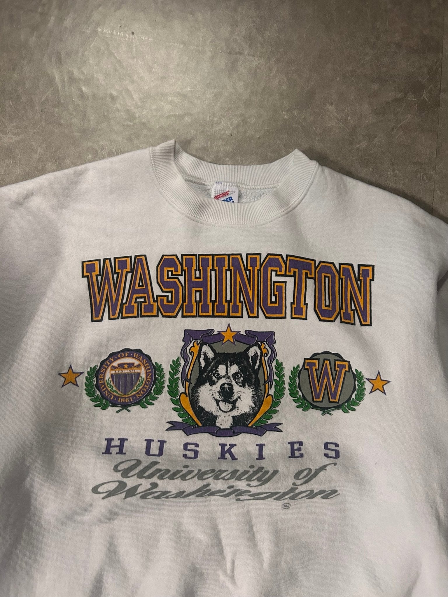 90's Vintage Washington Huskies Big Print White Sweatshirt - L - L | Martin City Vintage
