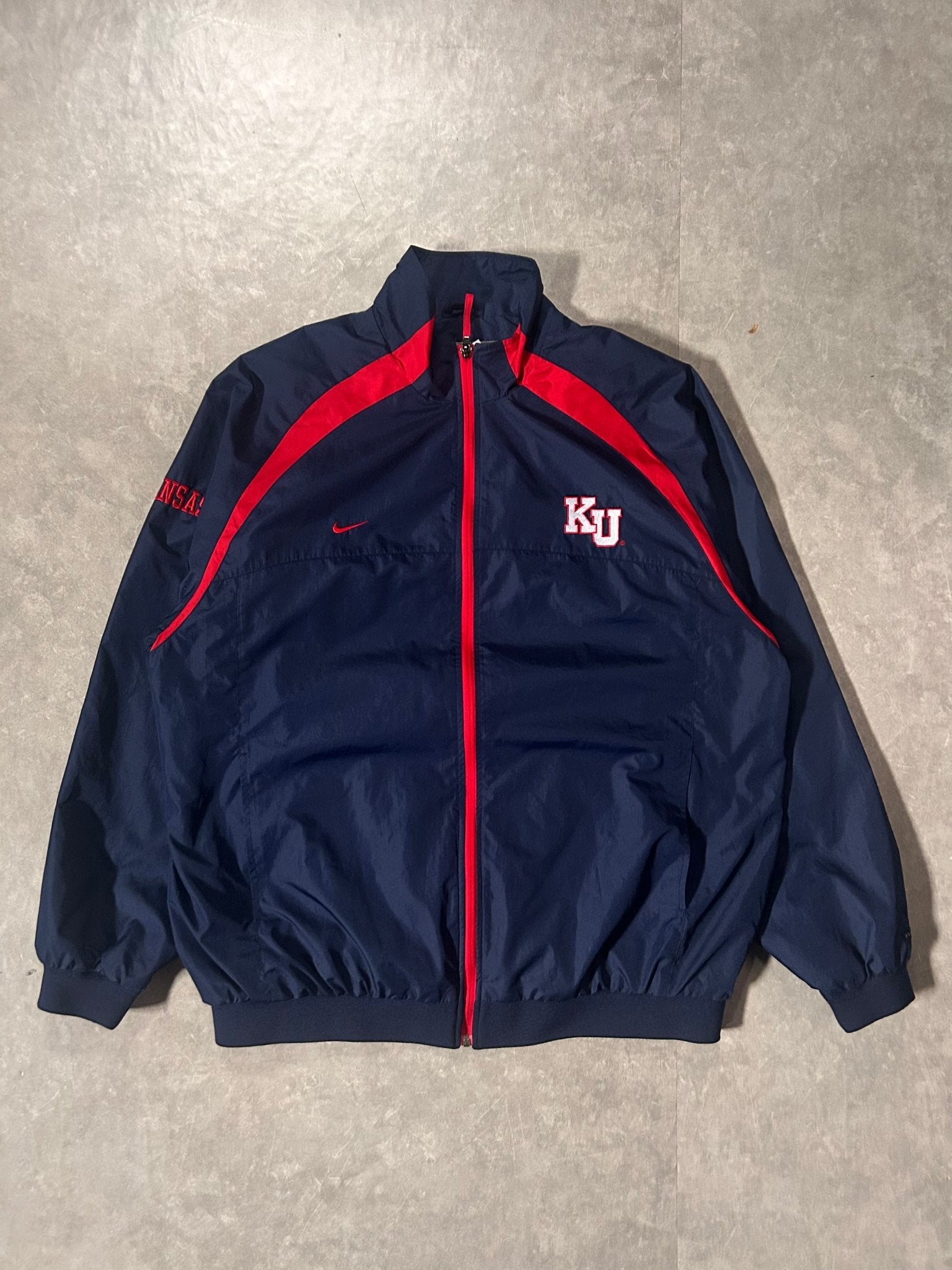2000's Vintage Kansas Jayhawks Embroidered Nike Navy Track Jacket - XL - XL | Martin City Vintage