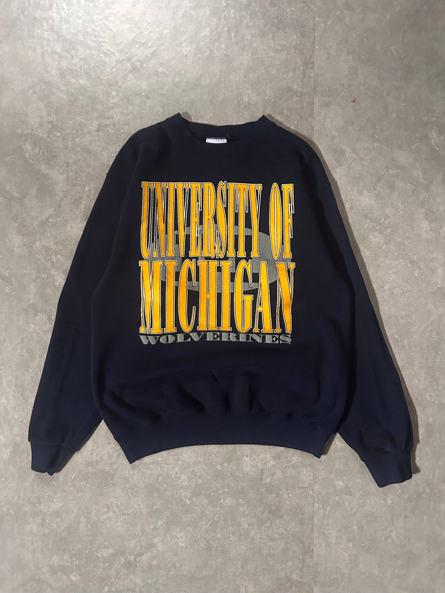 90's Vintage Michigan Wolverines Big Print Navy Crewneck - M - M | Martin City Vintage