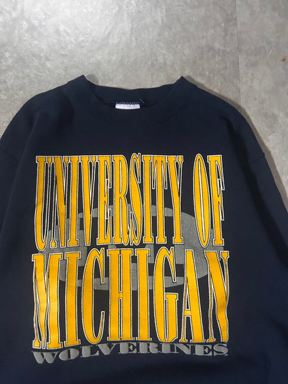 90's Vintage Michigan Wolverines Big Print Navy Crewneck - M - M | Martin City Vintage