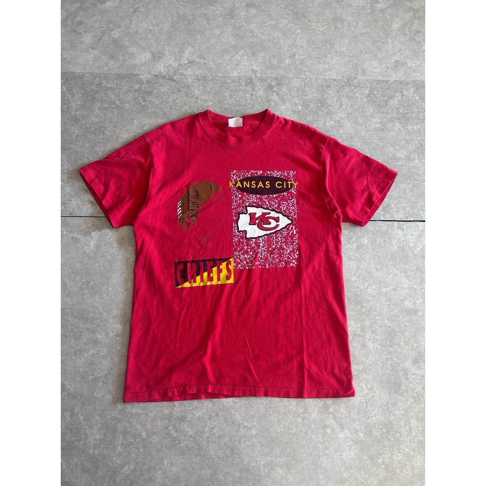 90s Vintage Kansas City Chiefs Abstract Red T Shirt Size L - | Martin City Vintage