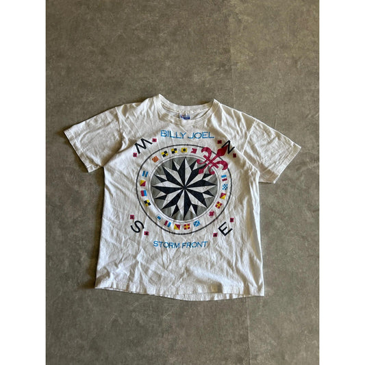 90s Vintage Billy Joel Storm Front White Band T Shirt Size L - | Martin City Vintage