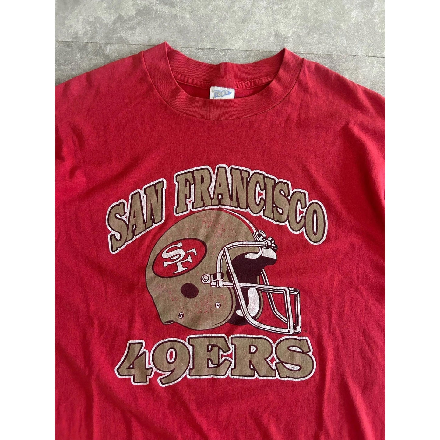90s Vintage San Francisco 49ers Helmet RedT Shirt Size L - | Martin City Vintage