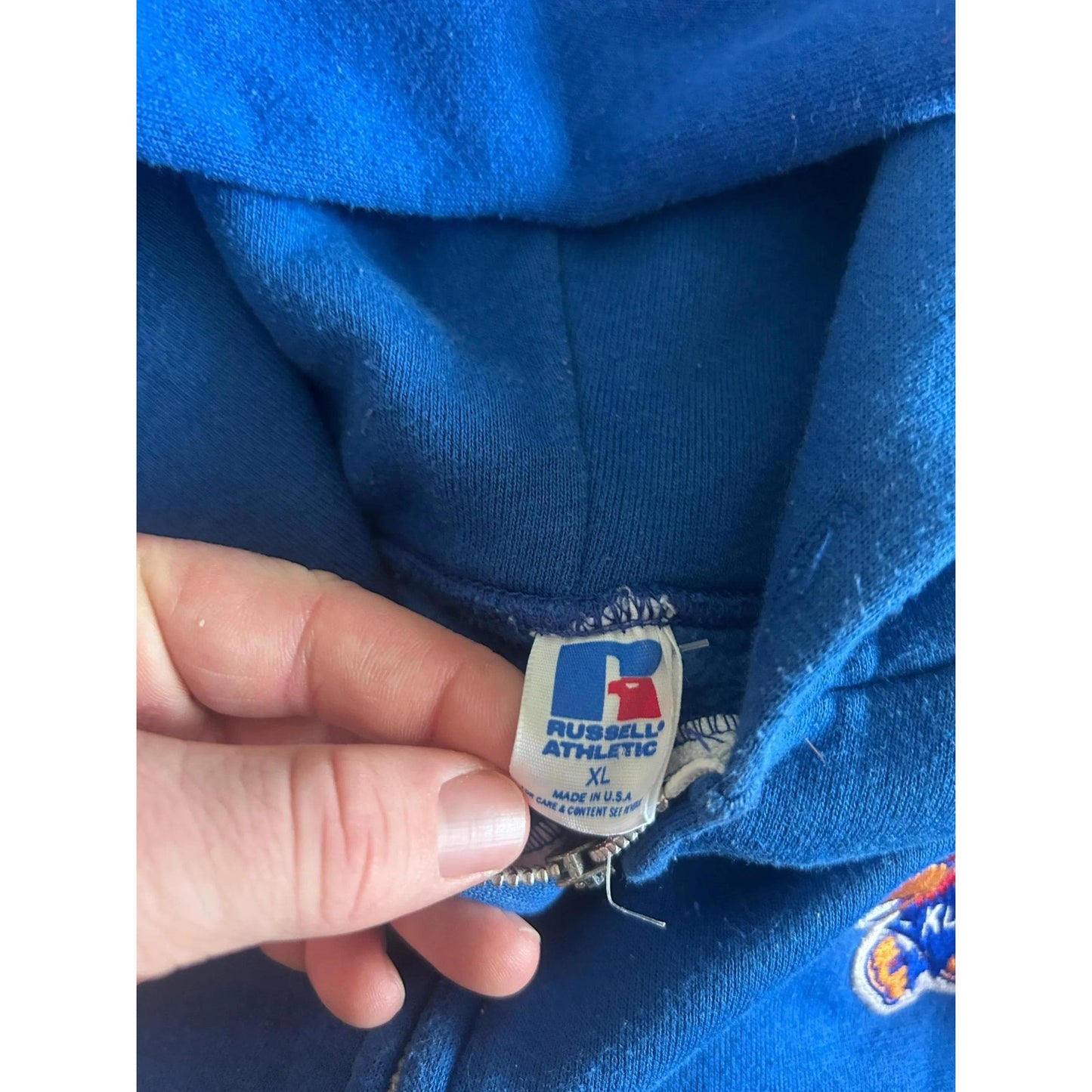 90s Vintage Kansas Jayhawks Russell Blue Zip Up Hoodie Size XL - | Martin City Vintage