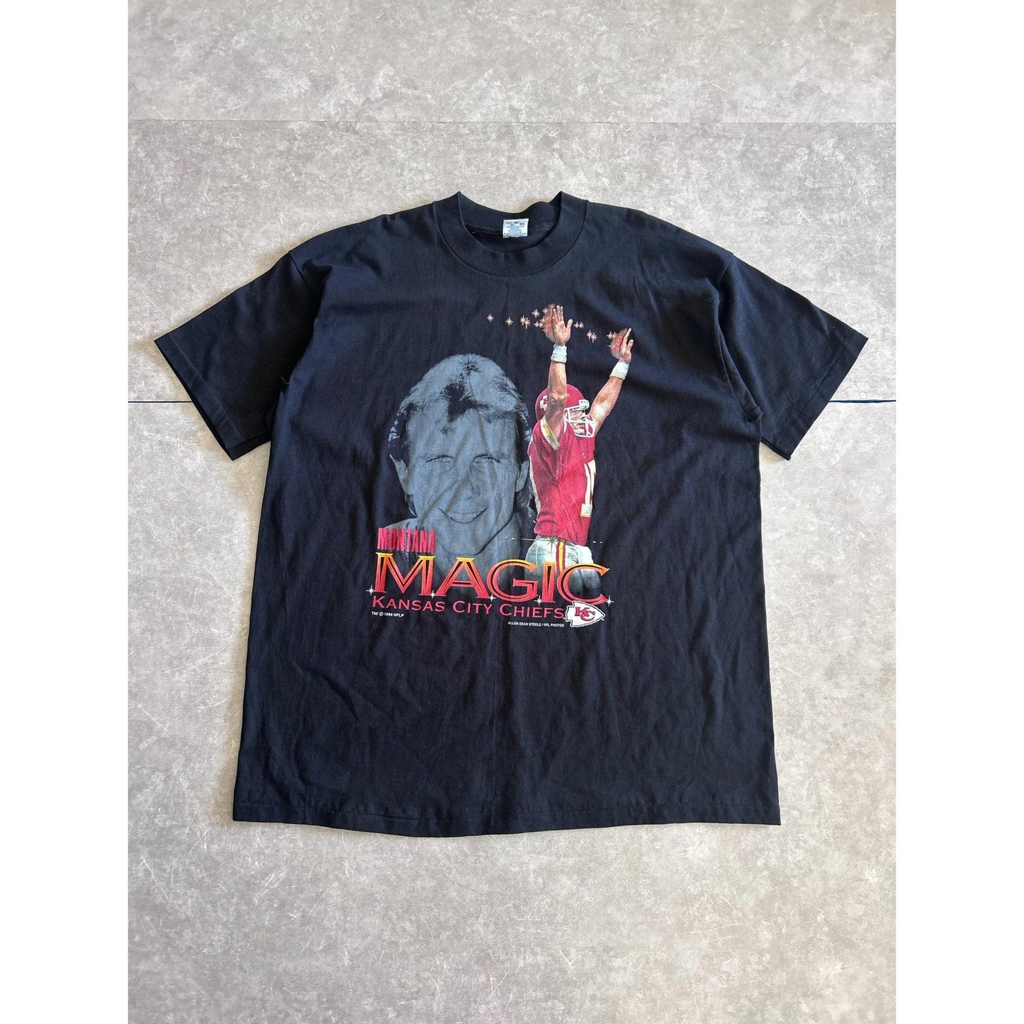 90s Vintage Kansas City Chiefs Joe Montana Salem Black T Shirt Size XL - | Martin City Vintage