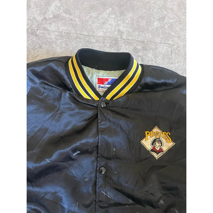 90s Vintage Pittsburgh Pirates Distressed Satin Black Jacket Size XL - | Martin City Vintage