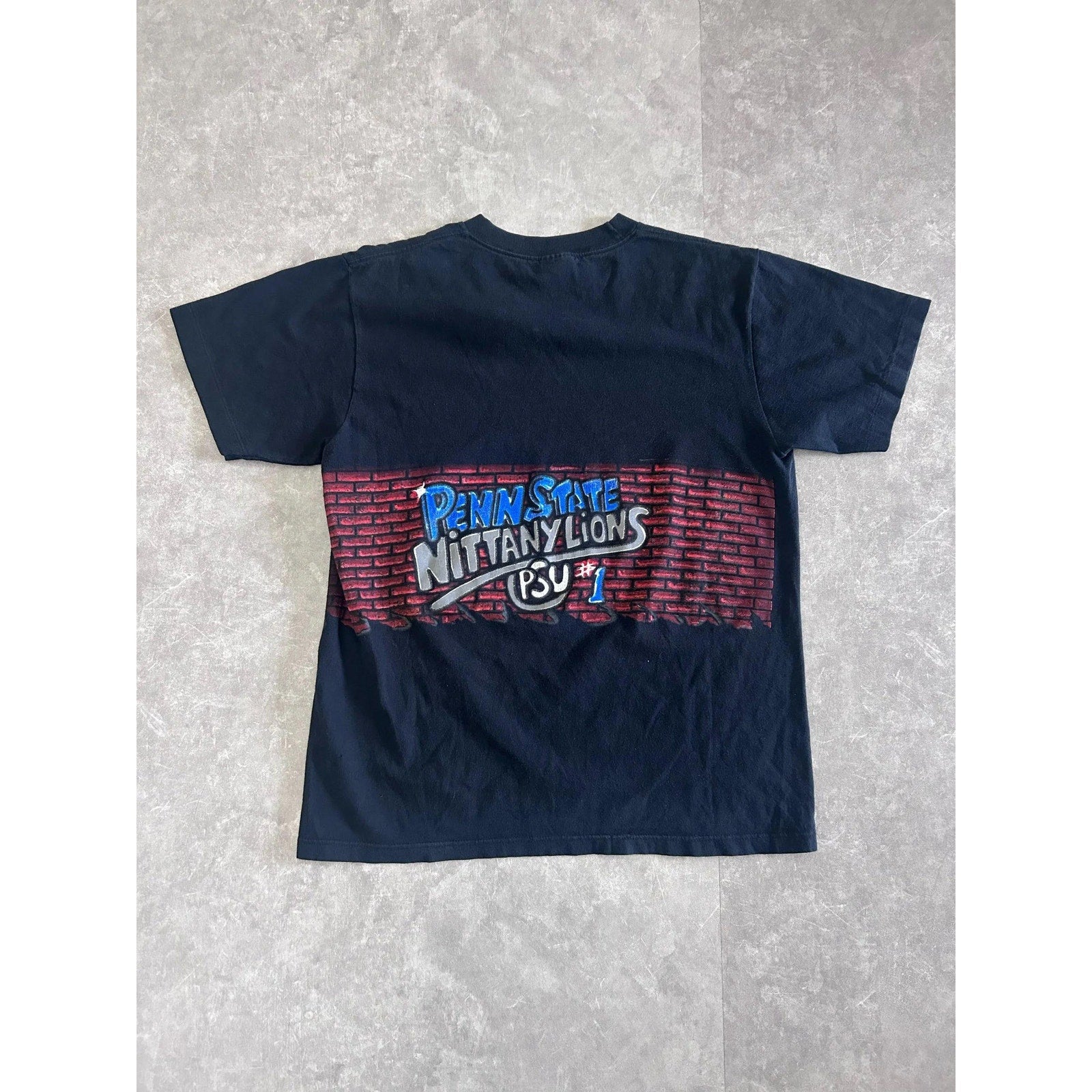 90s Vintage Penn State Nittany Lions Black Wrap Around T Shirt Size L - | Martin City Vintage