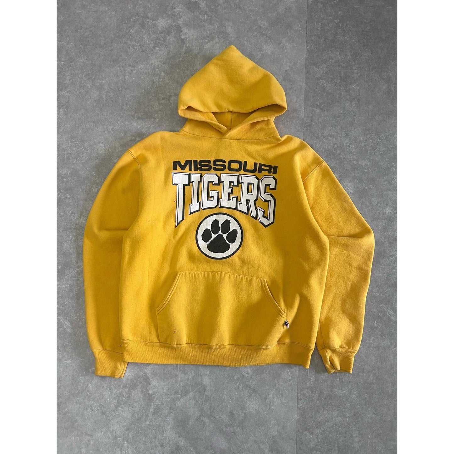 90s Vintage Missouri Tigers Yellow Russell Hoodie Size L - | Martin City Vintage
