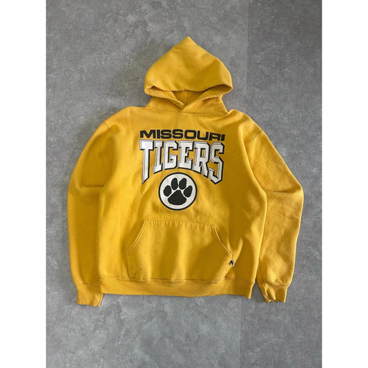90s Vintage Missouri Tigers Yellow Russell Hoodie Size L - | Martin City Vintage